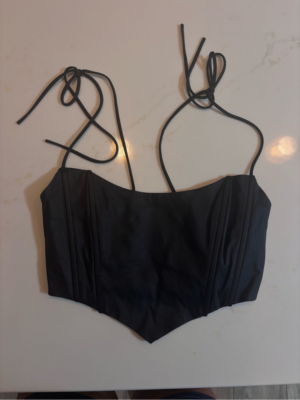 Lucy in the Sky Black Corset-Style Tie Strap Crop Top